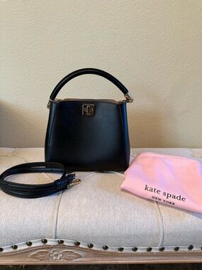 kate spade Black Leather Top-Handle Satchel with Gold Hardware